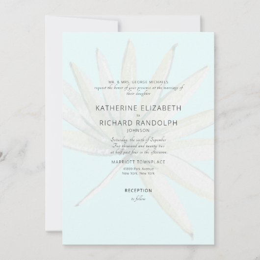 Invitation Tropical Frond Ice Blue Bride Parents Mariage (Devant)