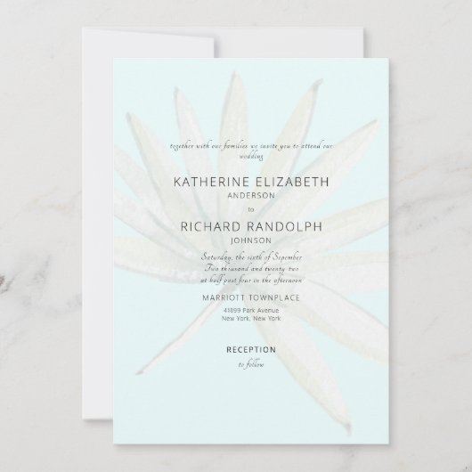 Invitation Tropical Frond Ice Blue Pas de parents Mariage lis (Devant)