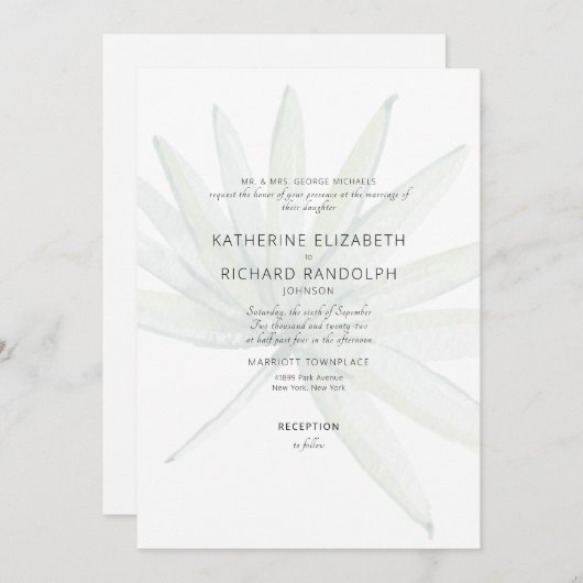 Invitation Tropical Frond White Bride Parents Mariage (Devant / Derrière)