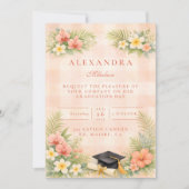 Invitation Tropical Gingham Floral Graduation (Devant)