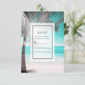 Invitation Tropical Glam rose Aqua Blue Beach Palm RSVP répon (Debout devant)