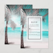 Invitation Tropical Glam rose Aqua Blue Beach Palm RSVP répon (Devant / Derrière)