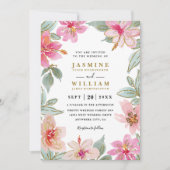 Invitation Tropical Glitter Flowers Elegant QR Code Wedding (Devant)