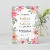Invitation Tropical Glitter Flowers Elegant QR Code Wedding (Debout devant)