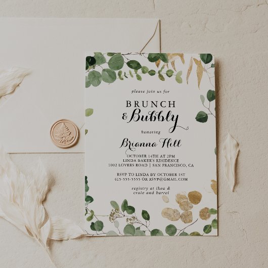 Invitation Tropical Gold Brunch et Bubbly Fête des mariées