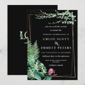 Invitation Tropical Gold Cadre géométrique Noir Blanc Mariage (Devant / Derrière)