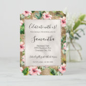 Invitation Tropical Gold Glitz rose Hibiscus Floral (Debout devant)