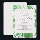 Invitation Tropical Gold Green 70th Surprise Birthday Party<br><div class="desc">Une prise moderne de l'invitation de la fête tropicale pour célébrer un 70ème anniversaire cher. Le design présente un cadre en faux or avec une végétation tropicale incluant des feuilles de bananes. Personnalisez-vous en utilisant les champs de modèle fournis. Si vous avez besoin d'aide ou d'autres pièces correspondantes contactez-moi (Maria)...</div>