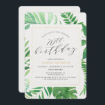 Invitation Tropical Gold Green 70th Surprise Birthday Party<br><div class="desc">Une prise moderne de l'invitation de la fête tropicale pour célébrer un 70ème anniversaire cher. Le design présente un cadre en faux or avec une végétation tropicale incluant des feuilles de bananes. Personnalisez-vous en utilisant les champs de modèle fournis. Si vous avez besoin d'aide ou d'autres pièces correspondantes contactez-moi (Maria)...</div>