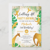 Invitation Tropical Gold Jungle Animaux Anniversaire de enfan (Devant)