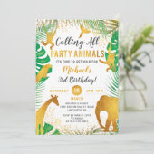 Invitation Tropical Gold Jungle Animaux Anniversaire de enfan (Debout devant)