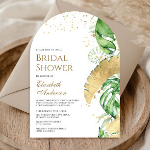 Invitation Tropical Gold Monstera Arceau de palmiers pour Bab