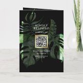 Invitation Tropical Gold Monstera Palm Black QR Code Wedding (Dos)