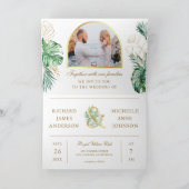 Invitation Tropical Gold Monstera Palm Photo QR Code Wedding (Intérieur)
