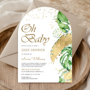 Invitation Tropical Gold Monstera Palmier Arche Baby Shower