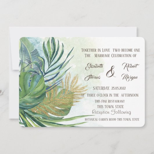 Invitation Tropical Gold Palm Feuille Mariage d'été I (Devant)