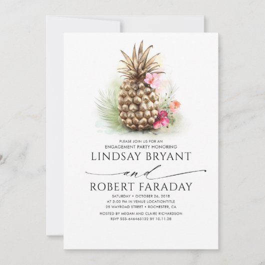 Invitation Tropical Gold Pineapple Beach (Devant)