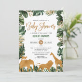 Invitation Tropical Gold Safari Animaux Jungle Baby shower (Debout devant)