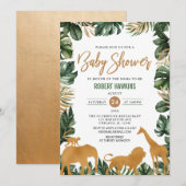 Invitation Tropical Gold Safari Animaux Jungle Baby shower (Devant / Derrière)