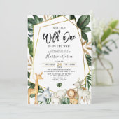 Invitation Tropical Gold Wild One Jungle Animaux Baby shower (Debout devant)
