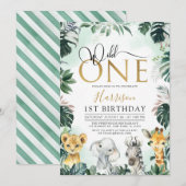 Invitation Tropical Gold Wild One Jungle Safari 1er anniversa (Devant / Derrière)