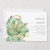 Invitation Tropical Golden Foliage Ampersand Mariage (Devant)