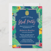 Invitation Tropical Graduation Party Marine Blue Gold Ananas (Devant)