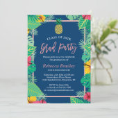 Invitation Tropical Graduation Party Marine Blue Gold Ananas (Debout devant)