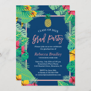 Invitation Tropical Graduation Party Marine Blue Gold Ananas