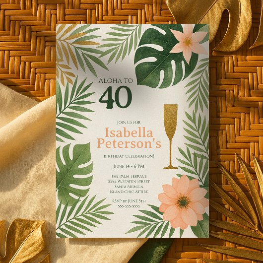 Invitation Tropical Green and Gold Aloha Birthday Party