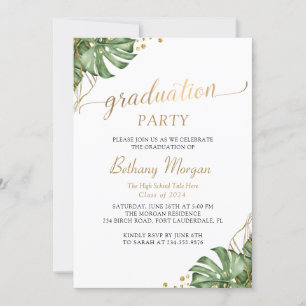 Invitation Tropical Green Arch Gold Photo Graduation Party