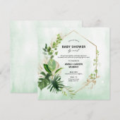 Invitation Tropical Green et Gold Frame Baby shower par courr (Devant / Derrière)