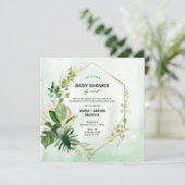 Invitation Tropical Green et Gold Frame Baby shower par courr (Debout devant)