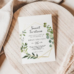 Invitation Tropical Green Feuille Sweet sixteen fête d'annive<br><div class="desc">Cette invitation à la fête d'anniversaire de sweet sixteen vert tropical est parfaite pour une famille simple et des amis se réunissent pour célébrer le 16ème anniversaire. Le design présente de beaux feuilles verts peints à la main,  ornant un cadre géométrique doré.</div>