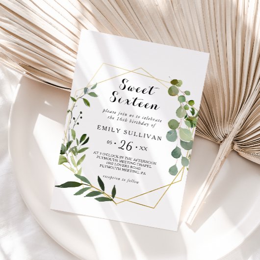 Invitation Tropical Green Feuille Sweet sixteen fête d'annive