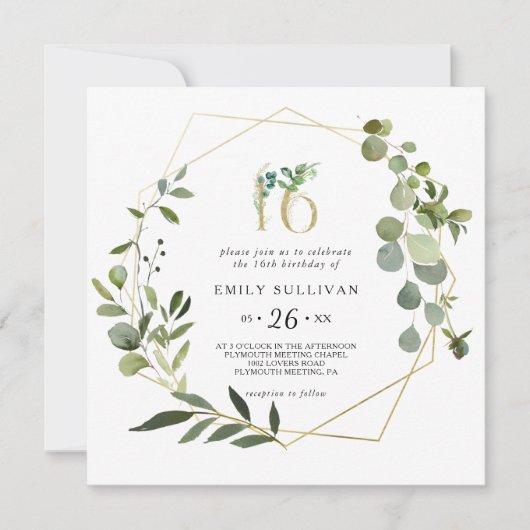 Invitation Tropical Green Feuille Sweet sixteen fête d'annive (Devant)