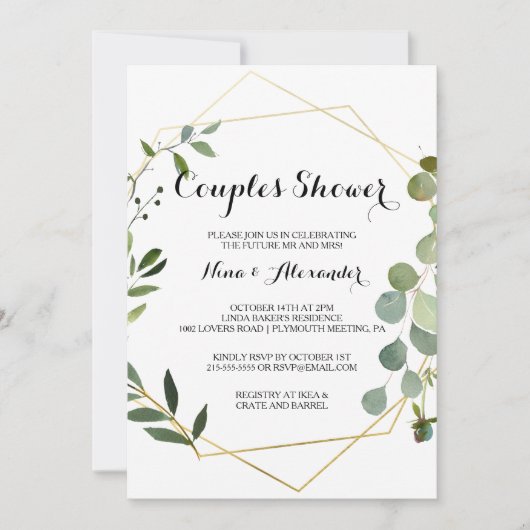 Invitation Tropical Green Feuilles Couples Douche (Devant)