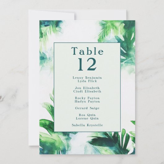 Invitation Tropical Green fun, green botanical nom chart (Dos)