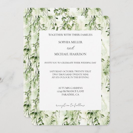 Invitation Tropical Green Ivy Mariage (Devant / Derrière)