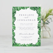 Invitation Tropical Green Palm Feuille Mariage moderne (Debout devant)