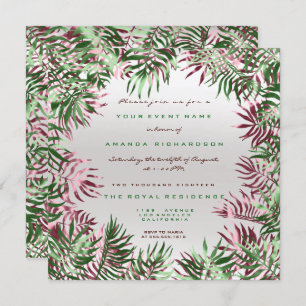Invitation Tropical Green Palm Leaf Frame Argent Bourgogne