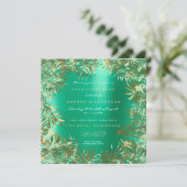 Invitation Tropical Green Palm Leaf Frame Mint Métallo Or (Debout devant)