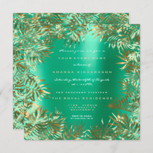 Invitation Tropical Green Palm Leaf Frame Mint Métallo Or