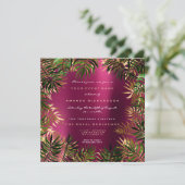Invitation Tropical Green Palm Leaf Frame Raspberry Pink Gold (Debout devant)