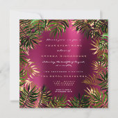 Invitation Tropical Green Palm Leaf Frame Raspberry Pink Gold (Devant)