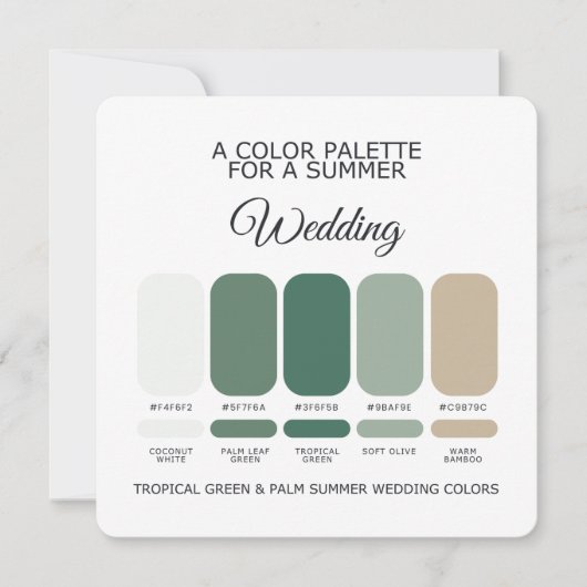 Invitation Tropical Green Palm Summer Wedding Palette Card (Devant)