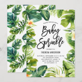 Invitation Tropical Green & Plumeria Baby Sprinkle Douche (Devant / Derrière)