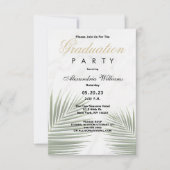 Invitation Tropical green white marble floral Graduation  (Devant)