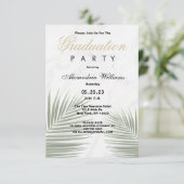 Invitation Tropical green white marble floral Graduation  (Debout devant)