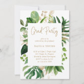 Invitation Tropical Greenery Gold Geometry Graduation Party (Devant)